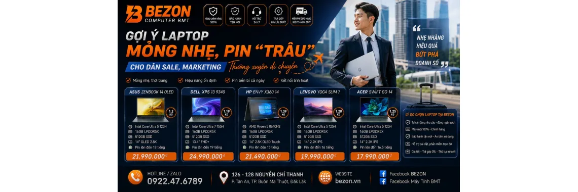 Gợi ý Laptop mỏng nhẹ, pin 