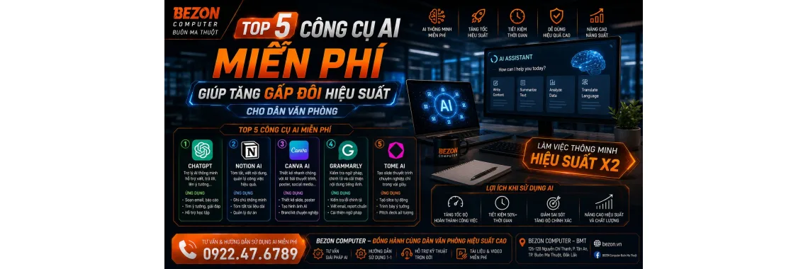 Top 5 Công Cụ AI Miễn Phí Giúp Tăng Gấp Đôi Hiệu Suất Cho Dân Văn Phòng