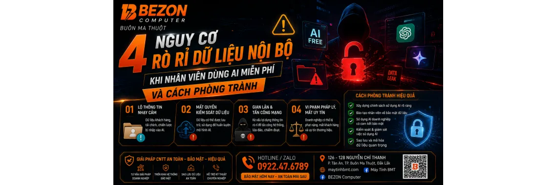 4 Nguy Cơ Rò Rỉ Dữ Liệu Nội Bộ Khi Nhân Viên Dùng AI Miễn Phí Và Cách Phòng Tránh