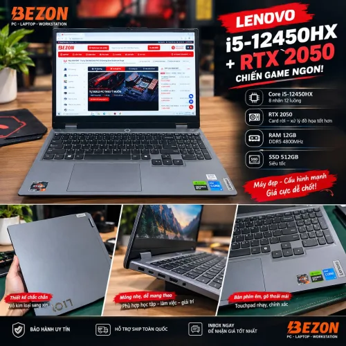 Laptop Gaming Lenovo LOQ 15IAX9 (Core i5-12450HX | RAM 12GB DDR5 | SSD 512GB | RTX 2050 4GB | 15.6