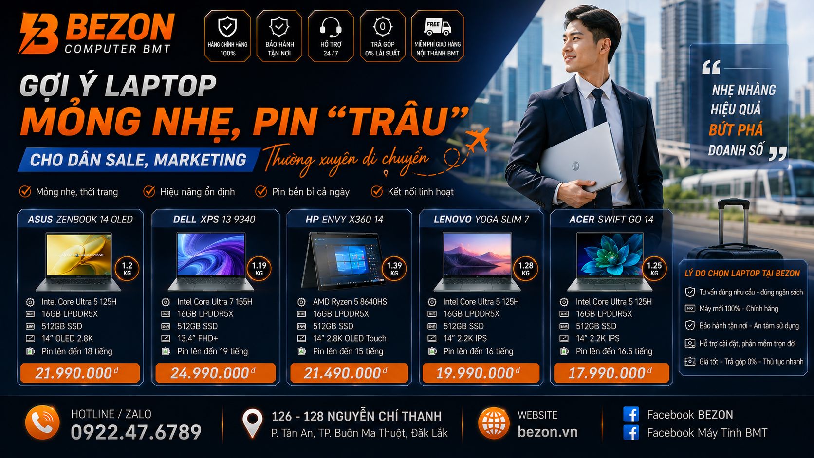 Gợi ý Laptop mỏng nhẹ, pin 