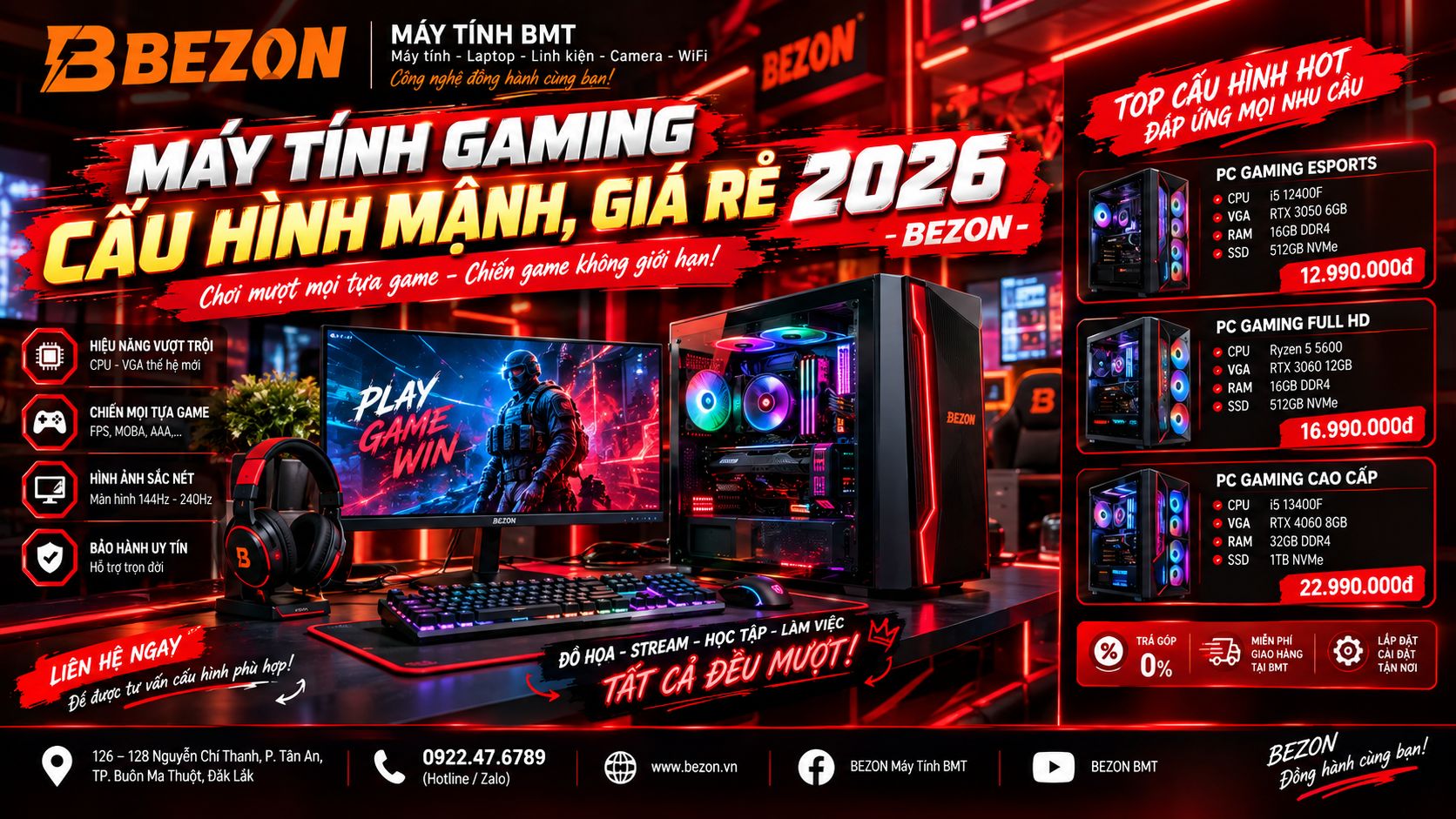 Máy Tính Gaming Cấu Hình Mạnh, Giá Rẻ 2026 - Bezon