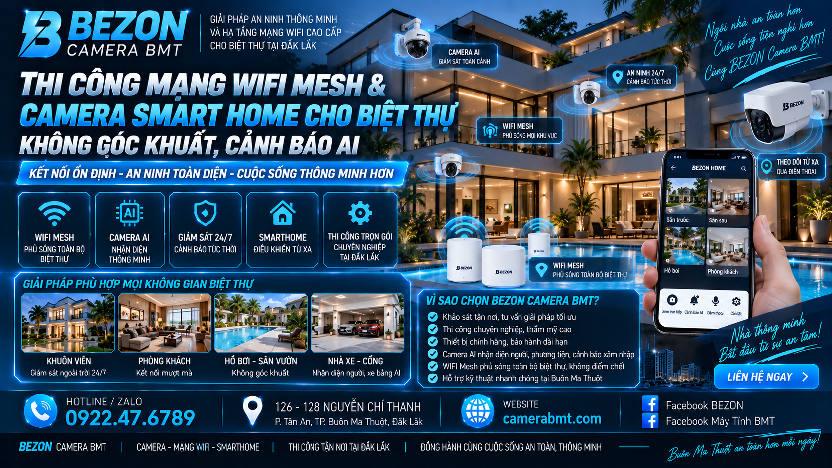 Thi Công Mạng Wifi Mesh & Camera Smart Home Cho Biệt Thự: Không Góc Khuất, Cảnh Báo AI