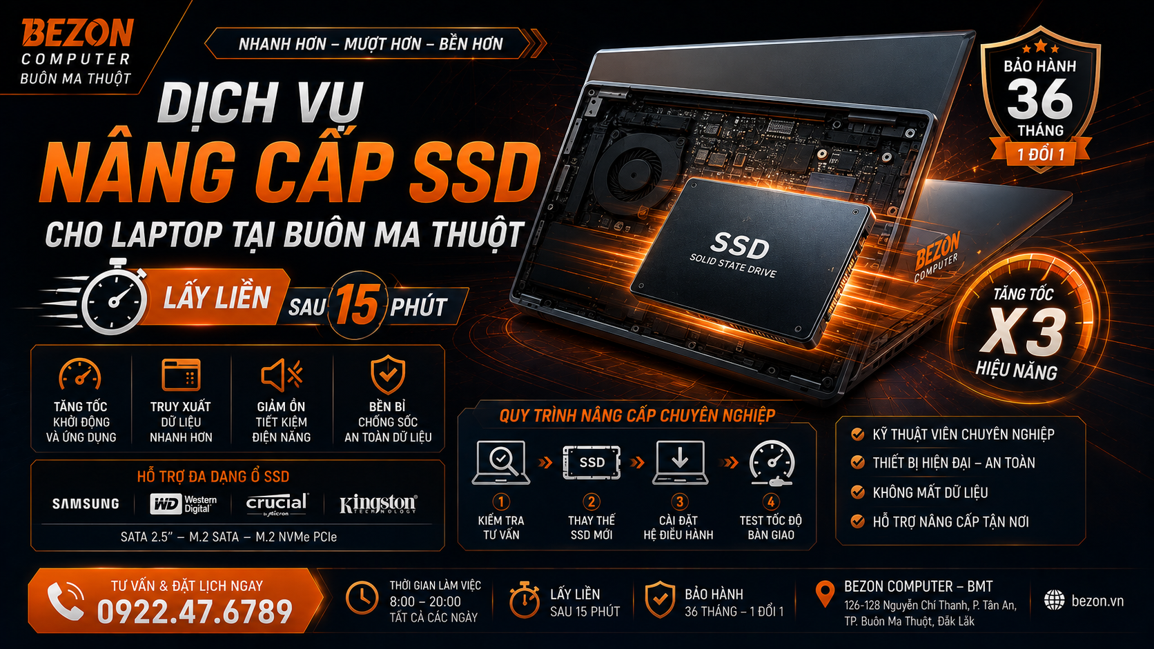 Dịch Vụ Nâng Cấp SSD Cho Laptop Tại Buôn Ma Thuột – Lấy Liền Sau 15 Phút