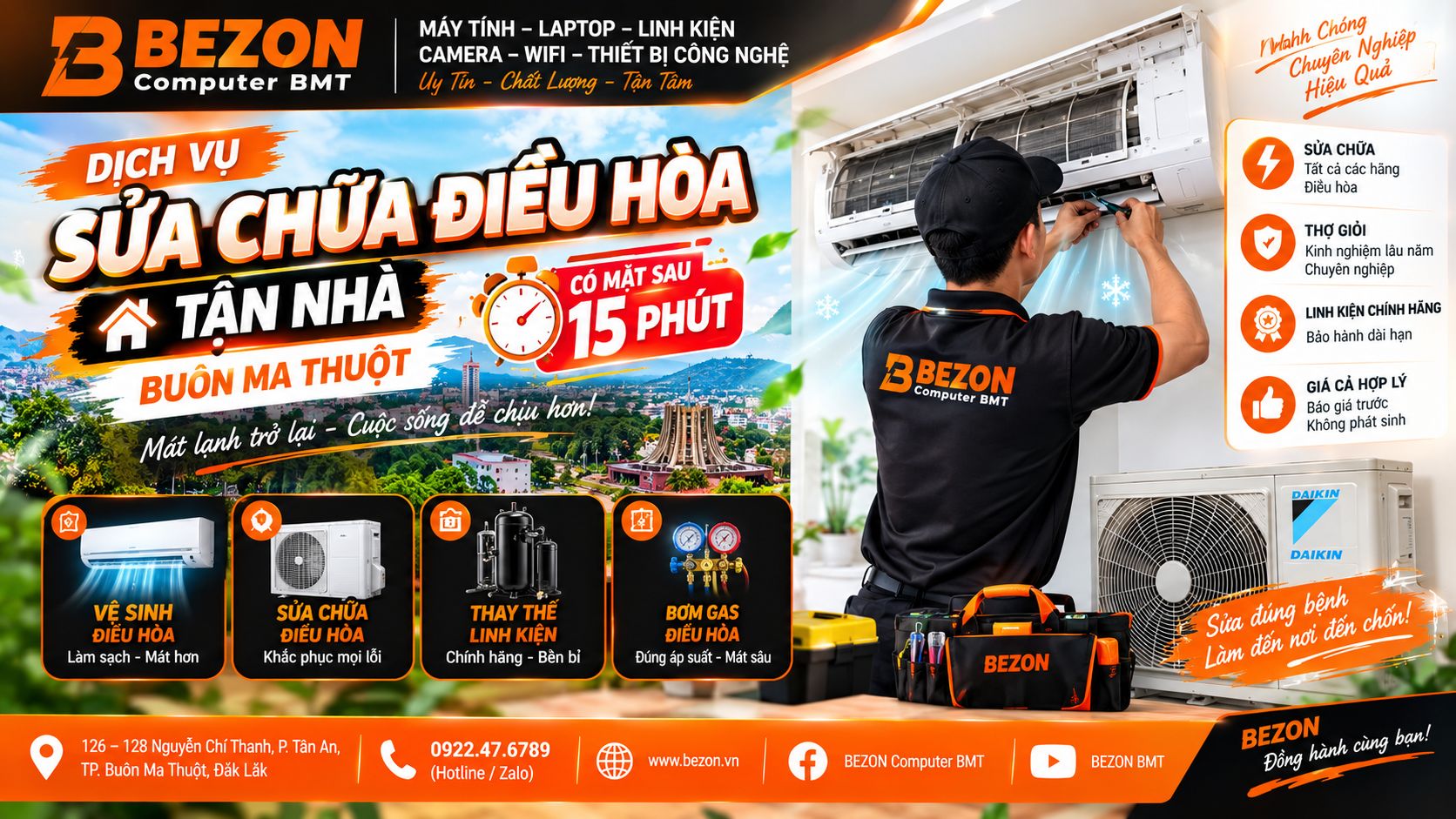 Dịch Vụ Sửa Chữa Điều Hòa Tận Nhà Buôn Ma Thuột – Có Mặt Sau 15 Phút