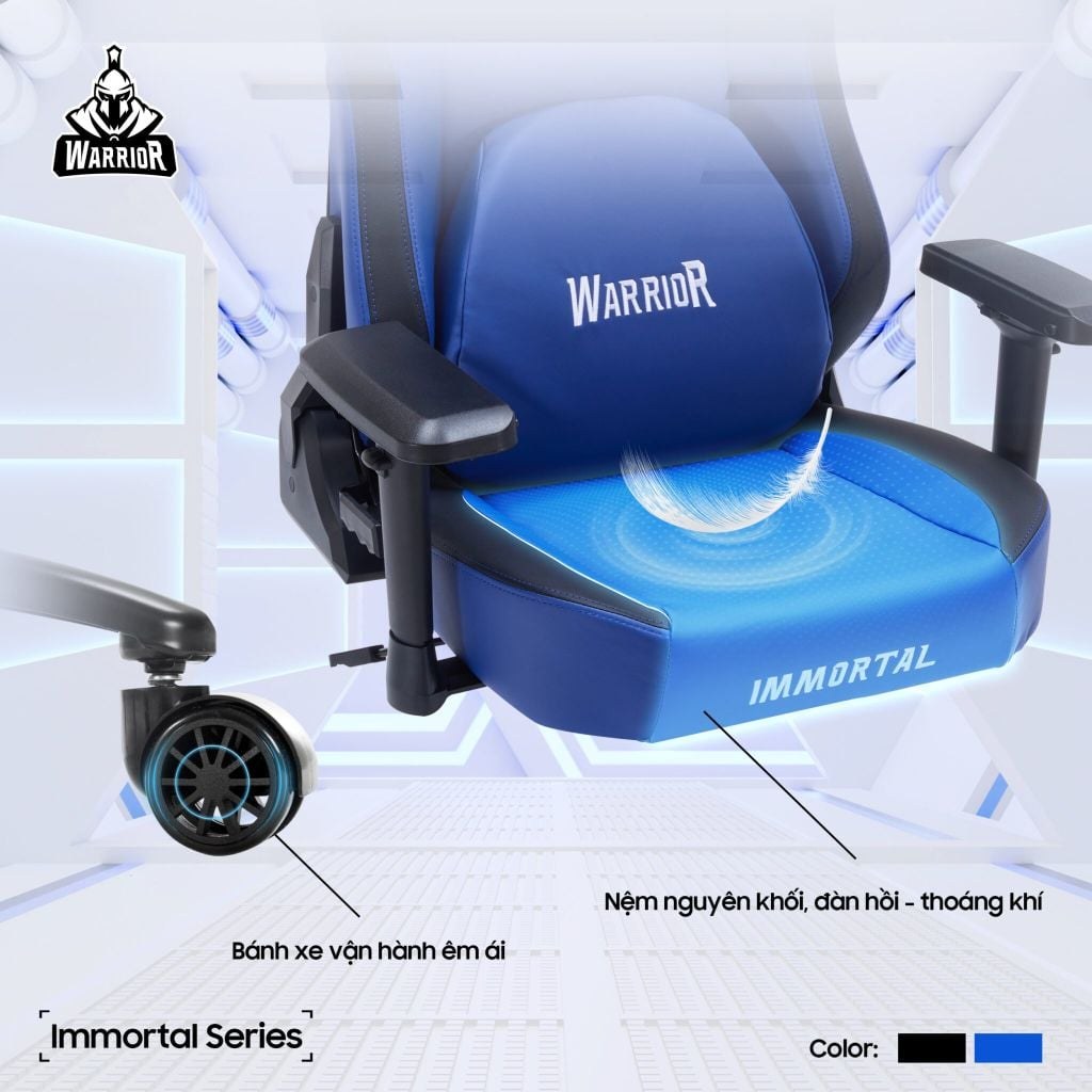 Ghế gaming WARRIOR Immortal WGC225 | Xanh, 120kg, Chân xoay, Da PU