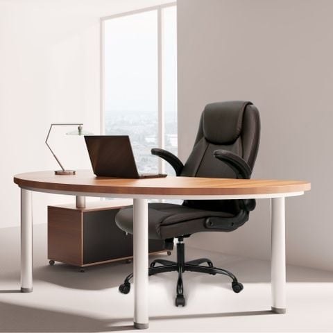 Ghế văn phòng OEM 7057 | Nâu, 120kg, Chân xoay, Da PU