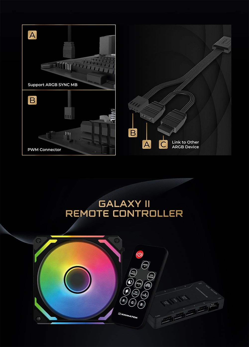 Quạt tản nhiệt PC Xigmatek Starlink Ultra | Kit 3 fan 120mm, ARGB, Đen