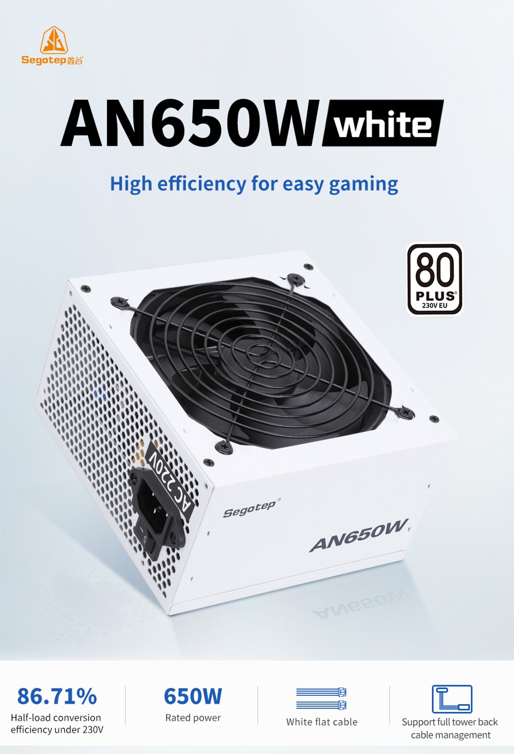 Nguồn máy tính Segotep An650W 80 Plus Standard - Trắng | Non Modular, ATX