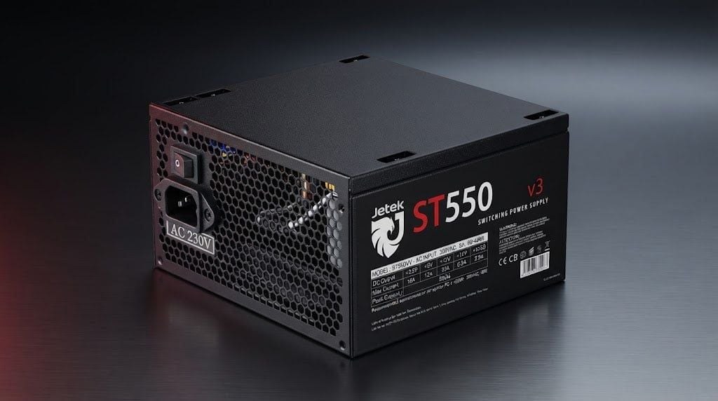 Nguồn máy tính Jetek ST550 V3 550W | 450W Liên tục, Non Modular, Cáp dẹt, ATX, Đen