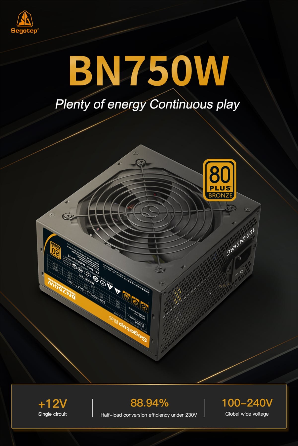 Nguồn máy tính Segotep Bn750W 80 Plus Bronze Pcie 5.1 (SG-750BV2) | Non Modular, ATX