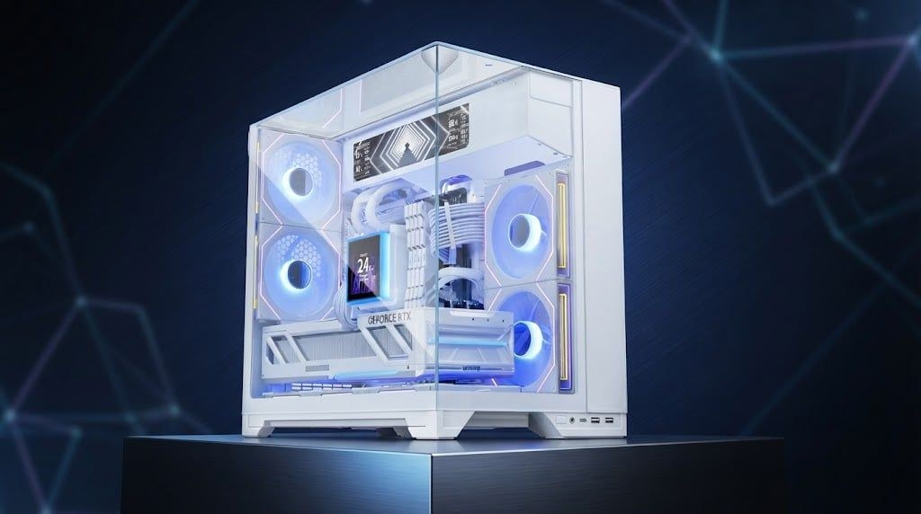 Thùng máy Lian Li O11 Vision M Digital (LCD 9.2 inch) (Không Kèm Fan) (CASELLO11VMDW) | M-ATX/ITX, LCD 9.2 inch, VGA 410mm, Trắng