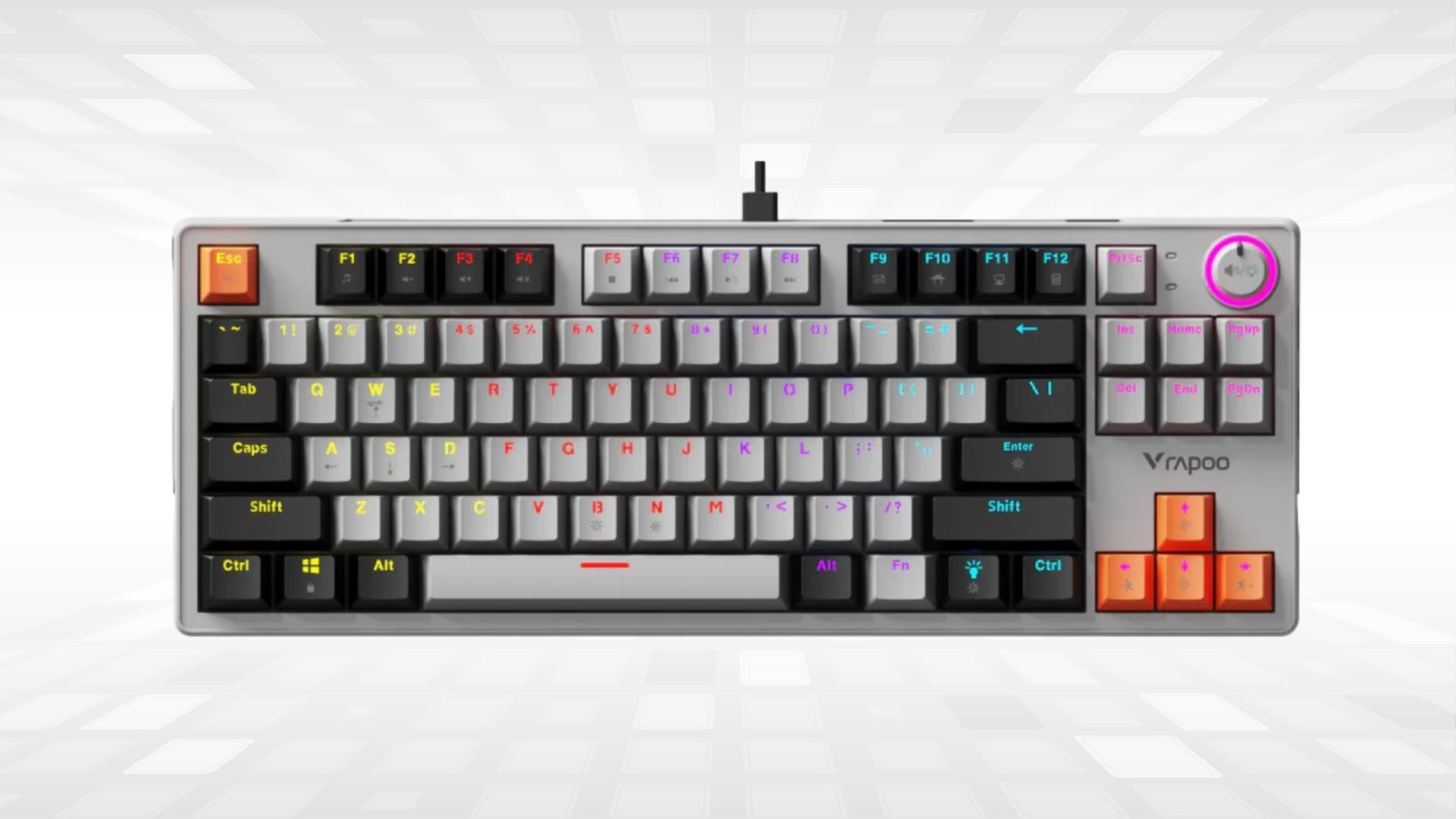 Bàn Phím Cơ Gaming Rapoo V501-87 RGB Đen Xám Cam - Thiết kế TKL 87 phím tối ưu không gian sử dụng