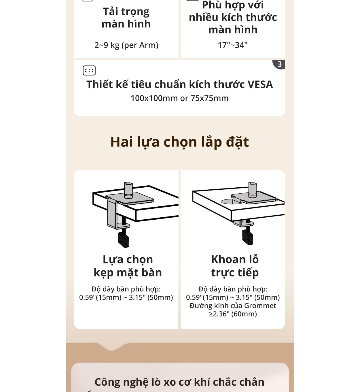 Giá treo màn hình đôi AOC AM420S - Bạc | 17 - 34 inch