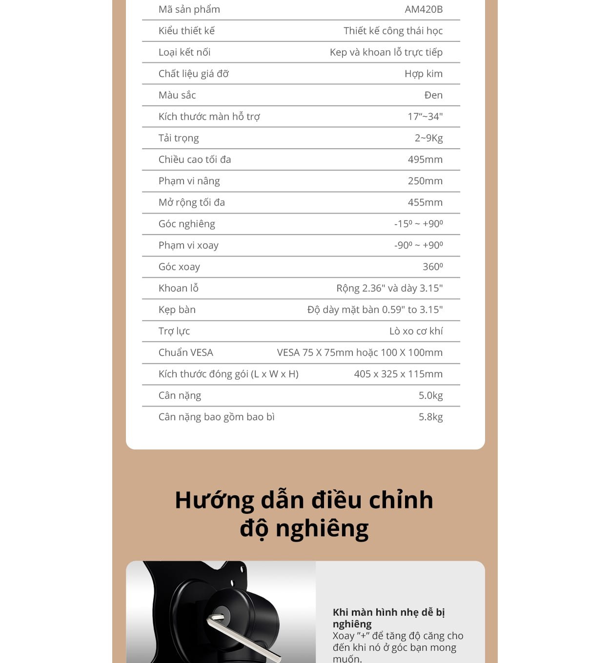 Giá treo màn hình đôi AOC AM420S - Bạc | 17 - 34 inch