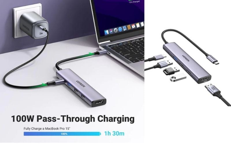 Cổng USB 3.0 trên Ugreen 15495 hỗ trợ tốc độ truyền dữ liệu lên đến 5Gbps